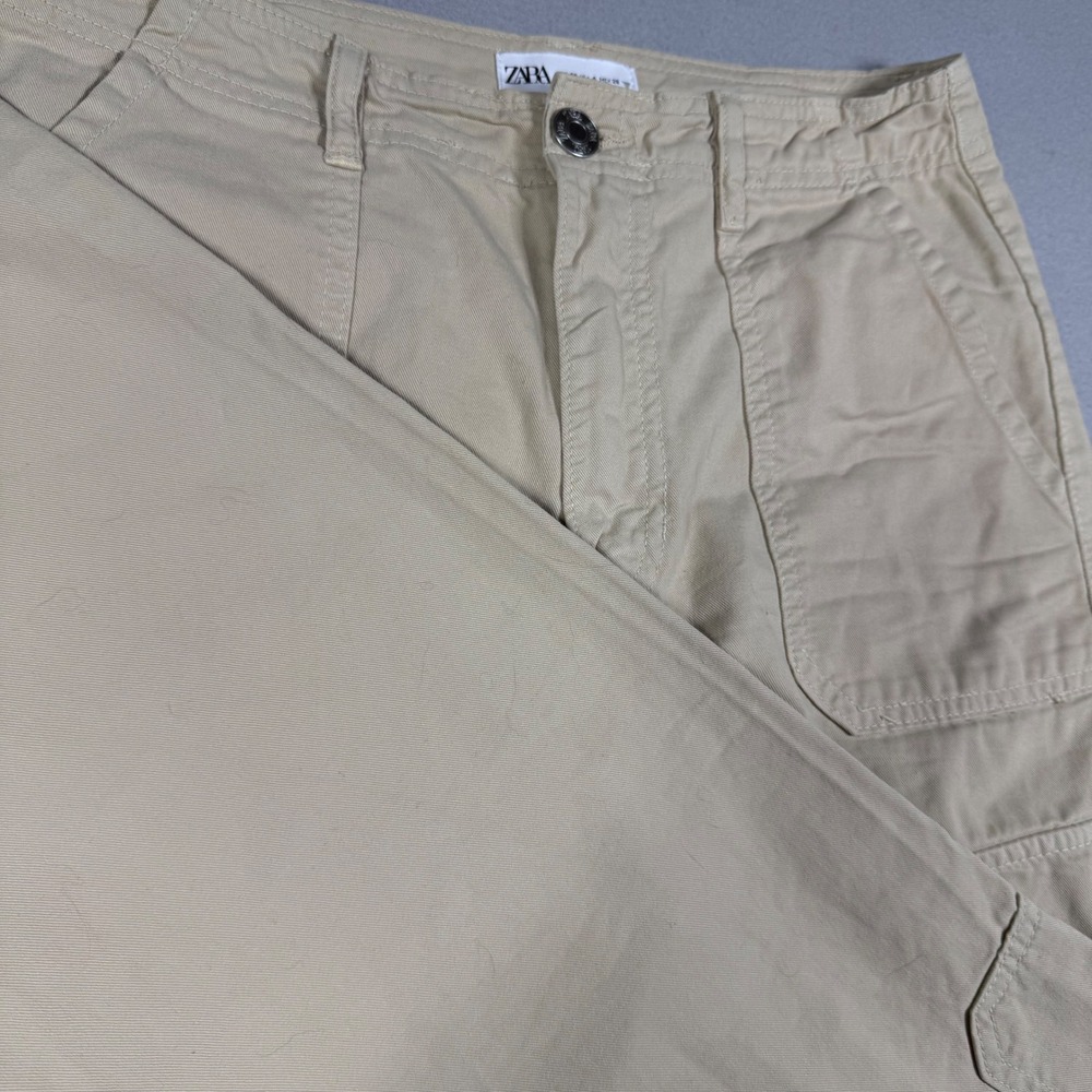 Zara Tan Khaki‎ Cargo Pants Womens Size 4 Straight Leg Utility Cotton Trousers
